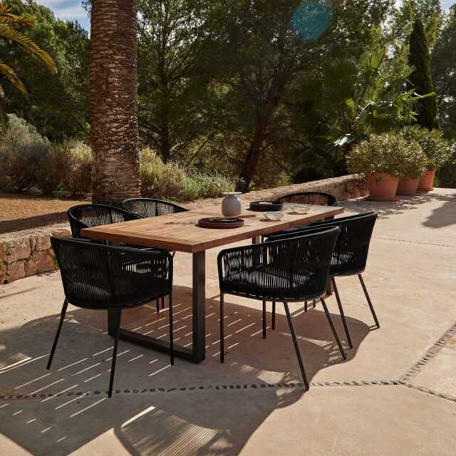 Hali 6 Seater Wooden Outdoor Dining Set with Hali Black Chairs - 175cm - image 1