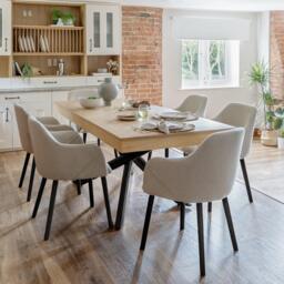 Amelia Whitewash Dining Table Set - 6 Seater - Freya Sand Carver Chairs - Black Legs