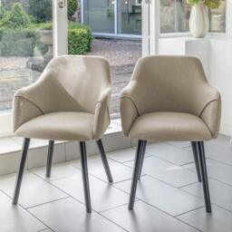 Amelia Whitewash Dining Table Set - 6 Seater - Freya Sand Carver Chairs - Black Legs - thumbnail 2