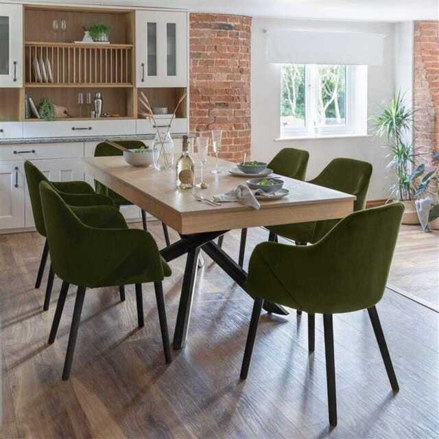 Amelia Whitewash Dining Table Set - 6 Seater - Freya Fern Green Carver Chairs - Black Legs - image 1