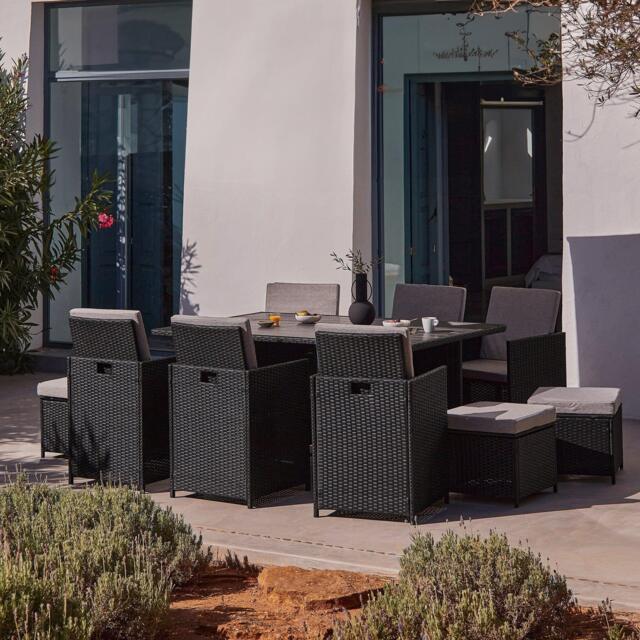 Cube 10 Seater Rattan Outdoor Dining Set - Black Weave Polywood Top - image 1