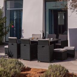 Cube 10 Seater Rattan Outdoor Dining Set - Black Weave Polywood Top - thumbnail 1