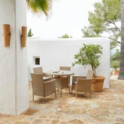 Kemble 4 Seater Rattan Round Garden Dining Table & Chair Set - Natural Brown - thumbnail 2