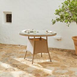 Kemble 4 Seater Rattan Round Garden Dining Table & Chair Set - Natural Brown - thumbnail 3