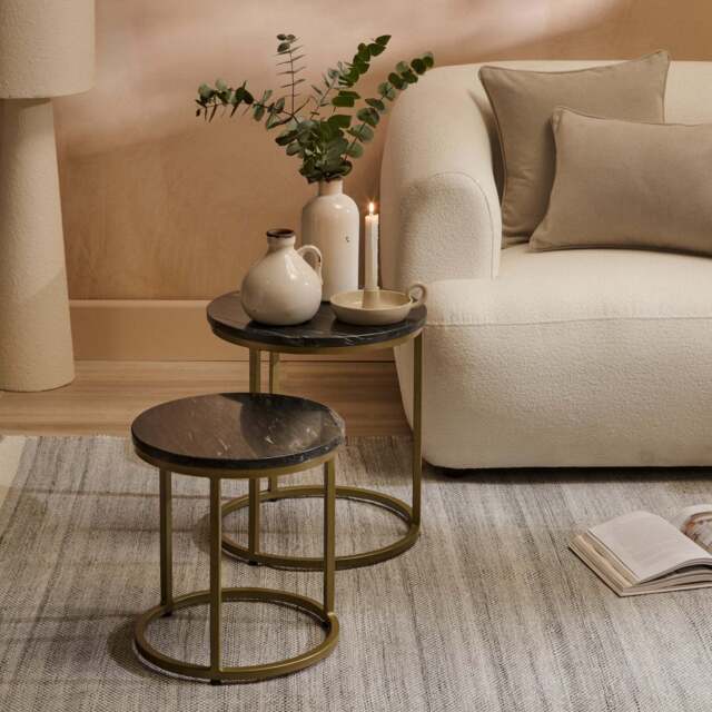 Nara Black Marble Round Nest of Tables - Gold Frame - image 1