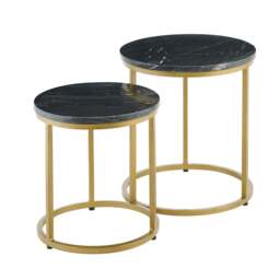 Nara Black Marble Round Nest of Tables - Gold Frame - thumbnail 6