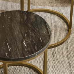 Nara Black Marble Round Nest of Tables - Gold Frame - thumbnail 3