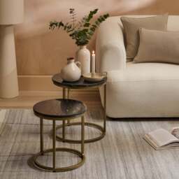 Nara Black Marble Round Nest of Tables - Gold Frame - thumbnail 1