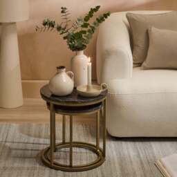 Nara Black Marble Round Nest of Tables - Gold Frame - thumbnail 2