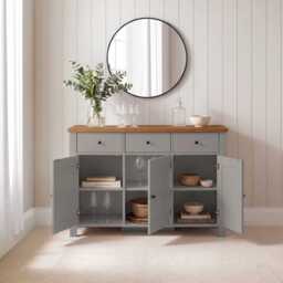 Bampton 3 Door Sideboard - Stone Grey - thumbnail 3