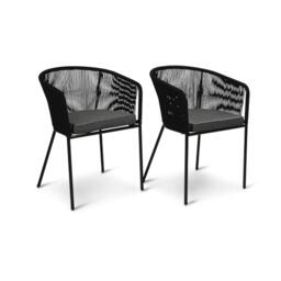 Shiro 6 Seater Wooden Round Garden Dining Table with 6 Hali Black Rope Chairs - 160cm - thumbnail 4