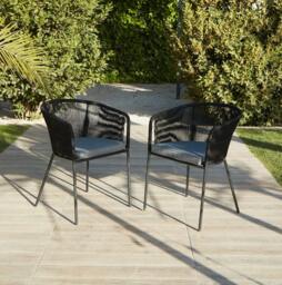 Shiro 6 Seater Wooden Round Garden Dining Table with 6 Hali Black Rope Chairs - 160cm - thumbnail 2