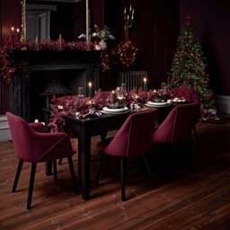 Raleigh Black Dining Table Set - 6 Seater - 4 Freya Burgundy Red Dining Chairs & 2 Freya Burgundy Red Armchairs - Black Oak Legs - thumbnail 2