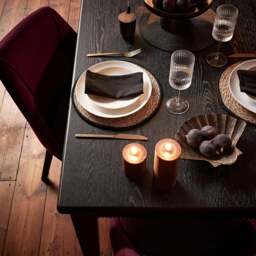 Raleigh Black Dining Table Set - 6 Seater - 4 Freya Burgundy Red Dining Chairs & 2 Freya Burgundy Red Armchairs - Black Oak Legs - thumbnail 3