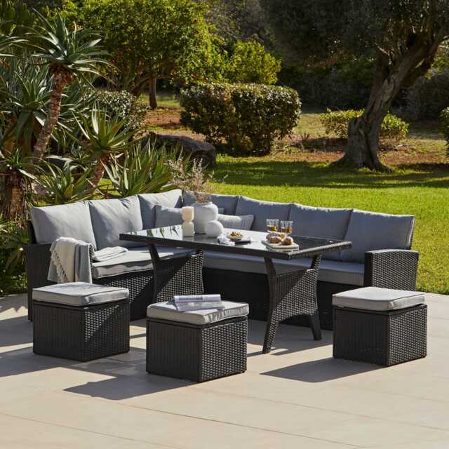 Aston 9 Seater Rattan Garden Corner Sofa Set - Black - image 1