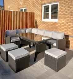 Aston 9 Seater Rattan Garden Corner Sofa Set - Black - thumbnail 2