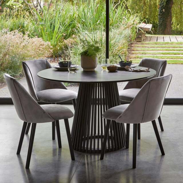 Willow Black Dining Table Set - 4 Seater - Freya Grey Dining Chairs - Black Oak Legs - image 1