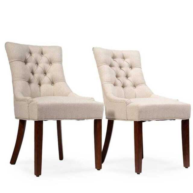 Louis Sand Dining Chairs - Set of 2 - Dark Wood Legs - image 1