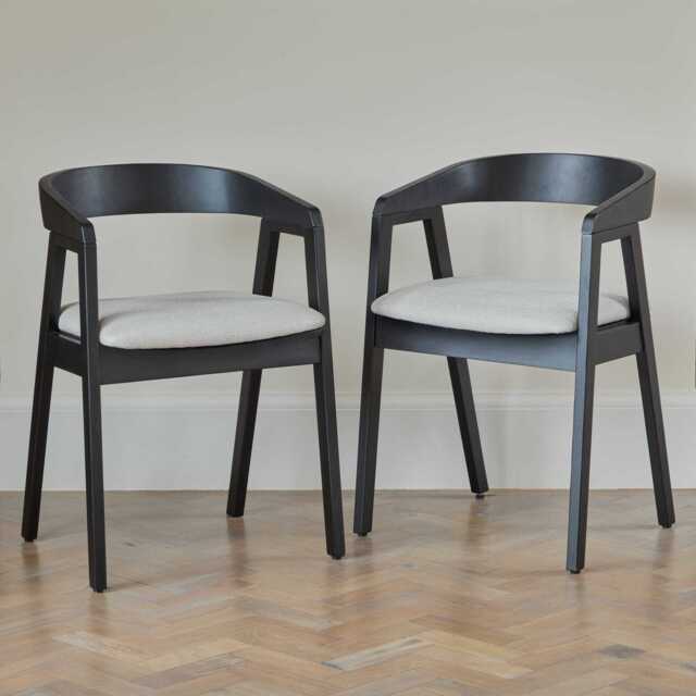 Ella Fawn Linen Dining Armchairs- Set of 2 - Black Oak Legs - image 1