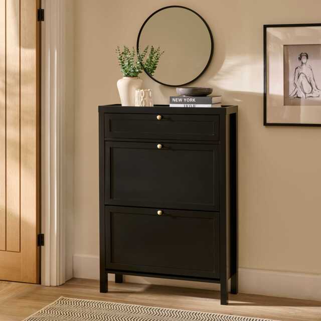 Charlie 2 Door 1 Draw Shoe Cabinet - Noir Black - image 1