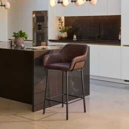 Reagan Saddle Brown Faux Leather Bar Stool - Metal Legs