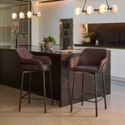 Reagan Saddle Brown Faux Leather Bar Stool - Metal Legs - thumbnail 2