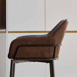 Reagan Saddle Brown Faux Leather Bar Stool - Metal Legs - thumbnail 3