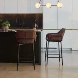Reagan Saddle Brown Faux Leather Bar Stool - Metal Legs - thumbnail 5