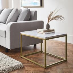 Jay Marble Effect Side Table - Gold Frame - thumbnail 1