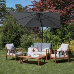 Harrelson Wooden Garden Sofa Set with Grey LED Premium Cantilever Parasol - Sand - thumbnail 1