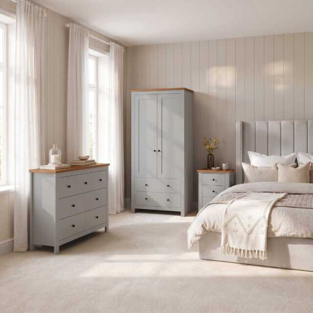 Bampton 3 Piece Bedroom Set - 3 Over 4 Chest of Drawers - Stone Grey - image 1