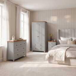 Bampton 3 Piece Bedroom Set - 3 Over 4 Chest of Drawers - Stone Grey