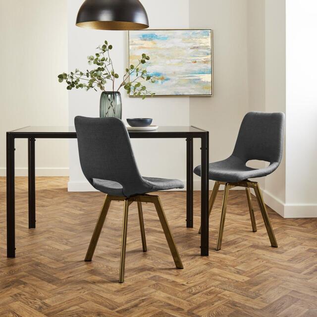 Margot Grey Dining Chairs - Set of 2 - Brass Legs - image 1