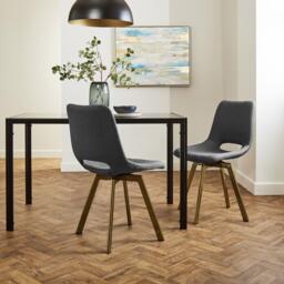 Margot Grey Dining Chairs - Set of 2 - Brass Legs - thumbnail 1