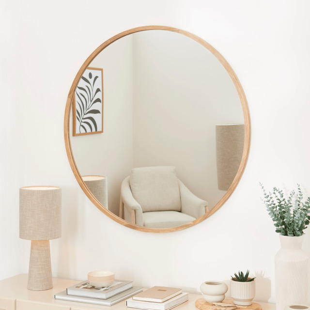 Marbury 100cm Round Wooden Mirror - Natural - image 1