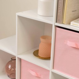Cara 12 Cube Bookcase Ladder Storage Unit - Chalk White - Two 6 Cube Units - Pink Basket - thumbnail 6
