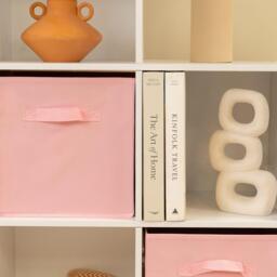 Cara 12 Cube Bookcase Ladder Storage Unit - Chalk White - Two 6 Cube Units - Pink Basket - thumbnail 4