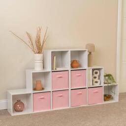 Cara 12 Cube Bookcase Ladder Storage Unit - Chalk White - Two 6 Cube Units - Pink Basket - thumbnail 3