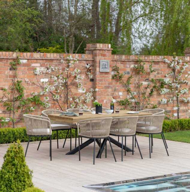 Amelia 8 Seater Natural Wood Black Legs Garden Dining Set - Hali Natural Chairs - image 1