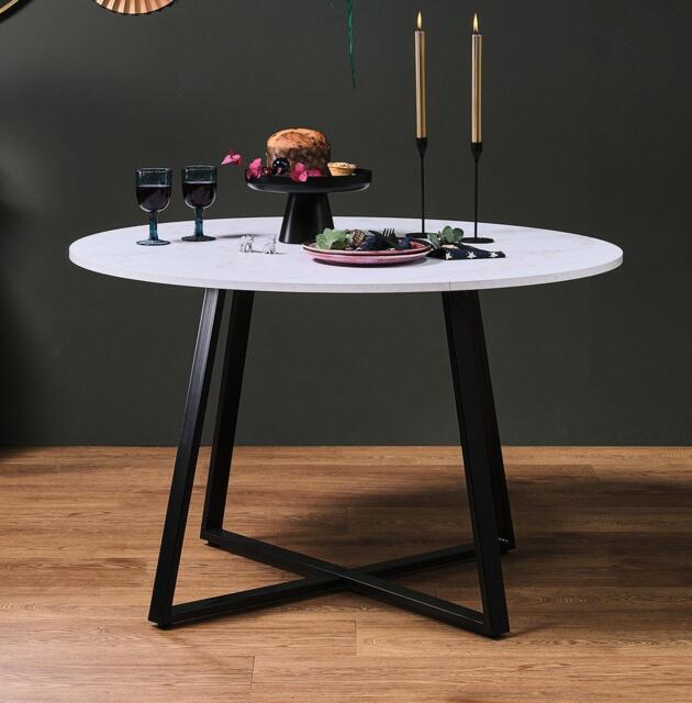 Clara Marble Effect Round Dining Table - Black Frame - image 1