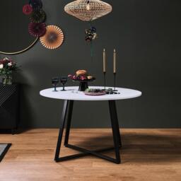 Clara Marble Effect Round Dining Table - Black Frame - thumbnail 4