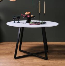 Clara Marble Effect Round Dining Table - Black Frame - thumbnail 1