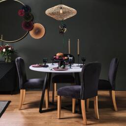 Clara Marble Effect Round Dining Table - Black Frame - thumbnail 3