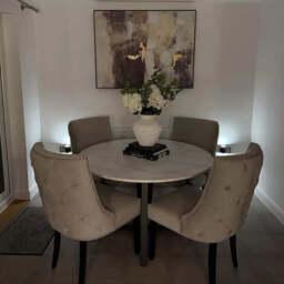 Clara Marble Effect Round Dining Table - Black Frame - thumbnail 2