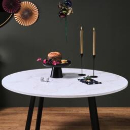 Clara Marble Effect Round Dining Table - Black Frame - thumbnail 5
