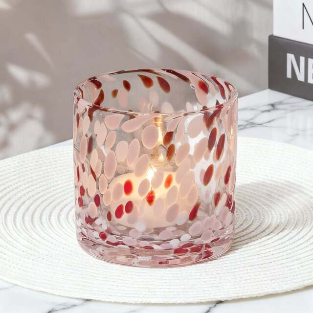 Lazio 10cm Glass Candle Holder - Paprika & Blush Pink Confetti - image 1
