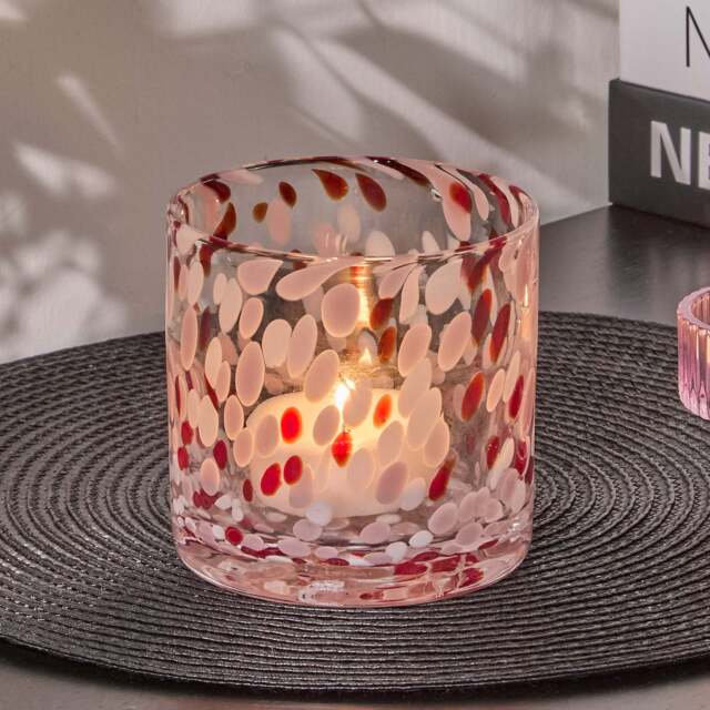 Lazio 10cm Glass Candle Holder - Paprika & Blush Pink Confetti - image 1