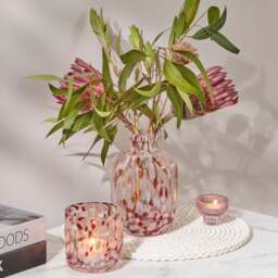 Lazio 10cm Glass Candle Holder - Paprika & Blush Pink Confetti - thumbnail 2