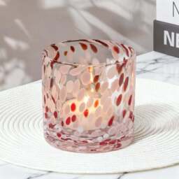 Lazio 10cm Glass Candle Holder - Paprika & Blush Pink Confetti