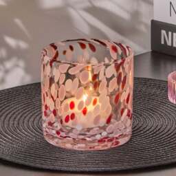 Lazio 10cm Glass Candle Holder - Paprika & Blush Pink Confetti - thumbnail 1